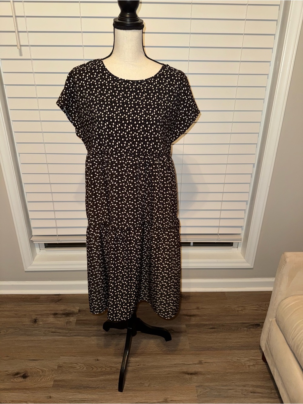 Black Dot Tiered Midi Dress - Women's